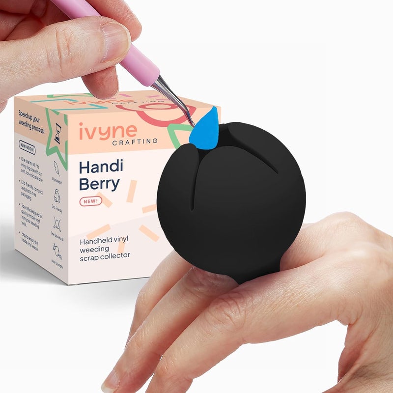 iVyne Handi Berry - Vinyl Weeding Scrap Collector, Portable Handheld Scrap Collector Ring, Weeding Tools for Vinyl Heat Transfer, HTV Crafting & Adhesive Paper Sheets Holder, (Black) - Image 1